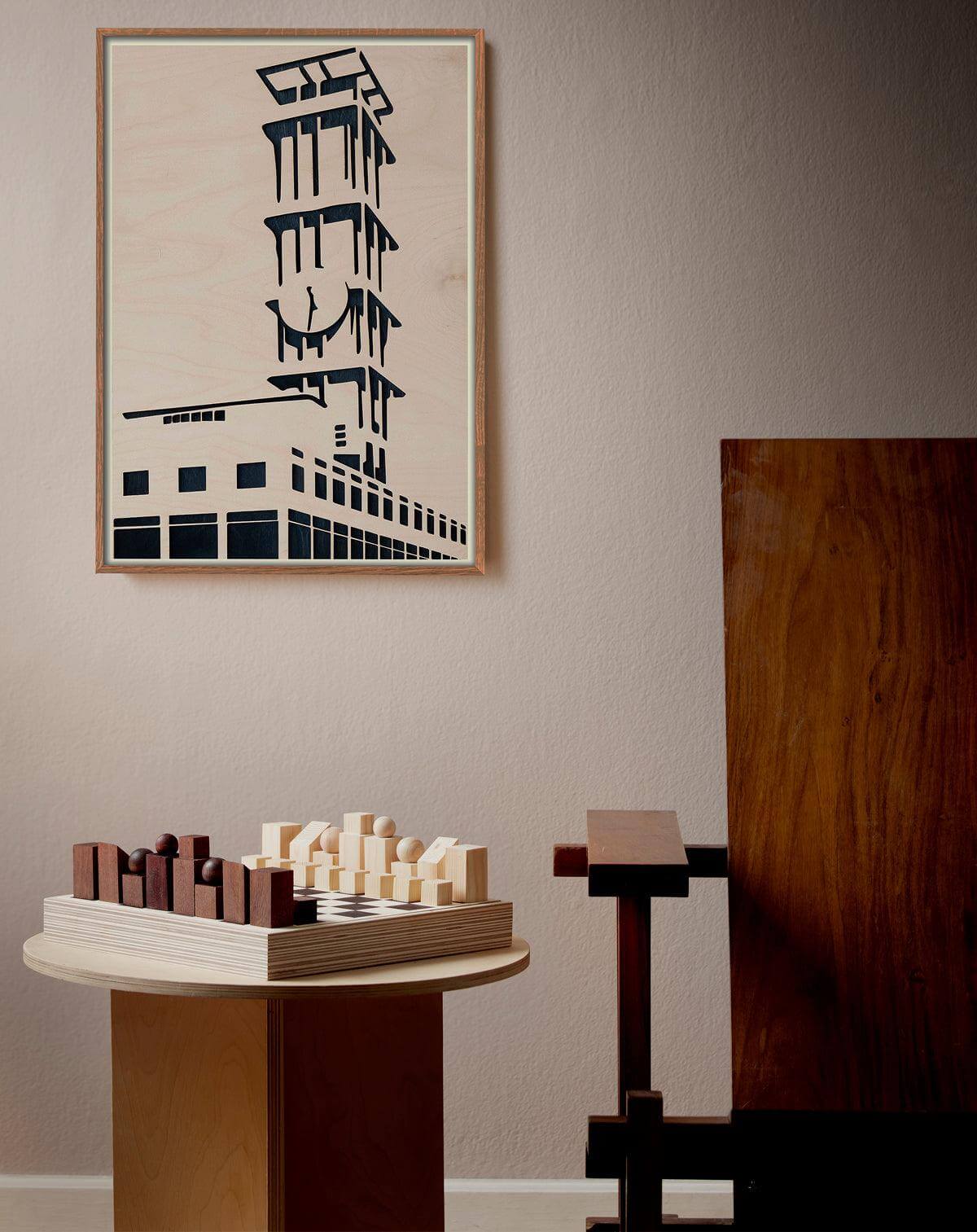 Graphic and architechtural art print with a motiv of Arne Jacobsens master piece / Arkitektonisk og grafisk kunst plakat
