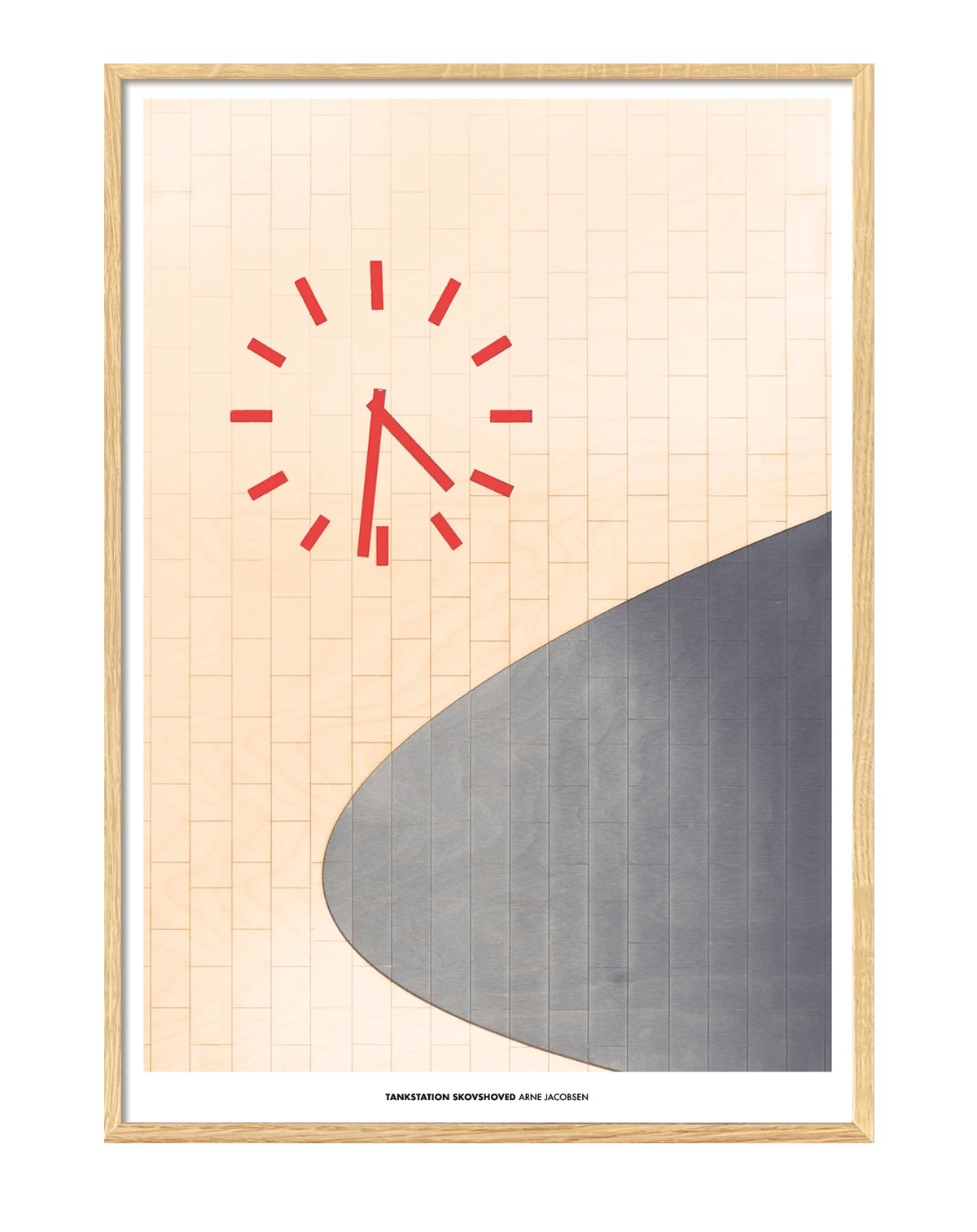 Plakat. Motiv fra Arne Jacobsens ikoniske tankstation nord for København.
