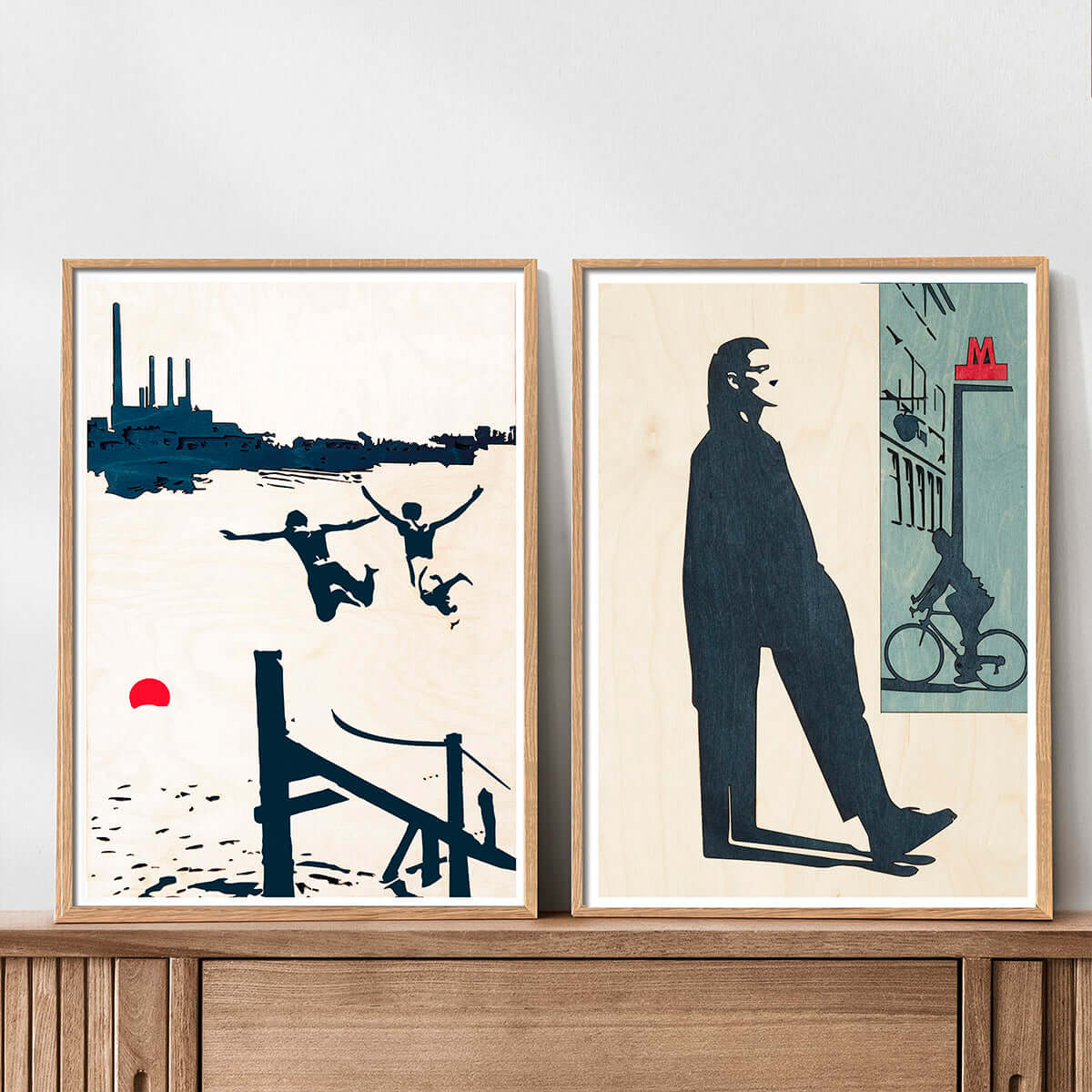 A graphic architechtural and colorful series of original handmade artworks cut in wood and high quality art prints by Kolekto