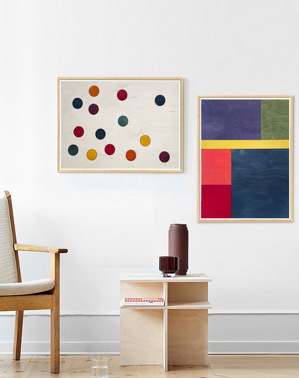 Abstract and graphic art posters with colors of the rainbow to add an artistic touch to the homes interior.