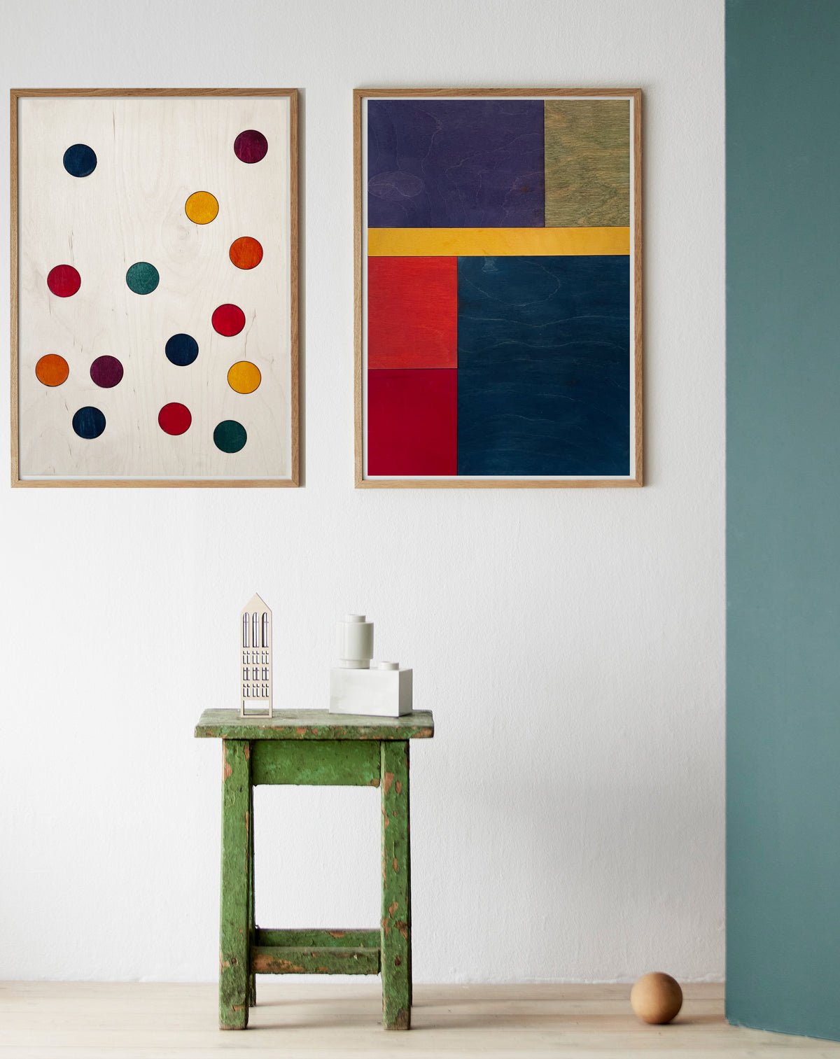 Abstract and graphic art posters with colors of the rainbow to add an artistic touch to the homes interior.
