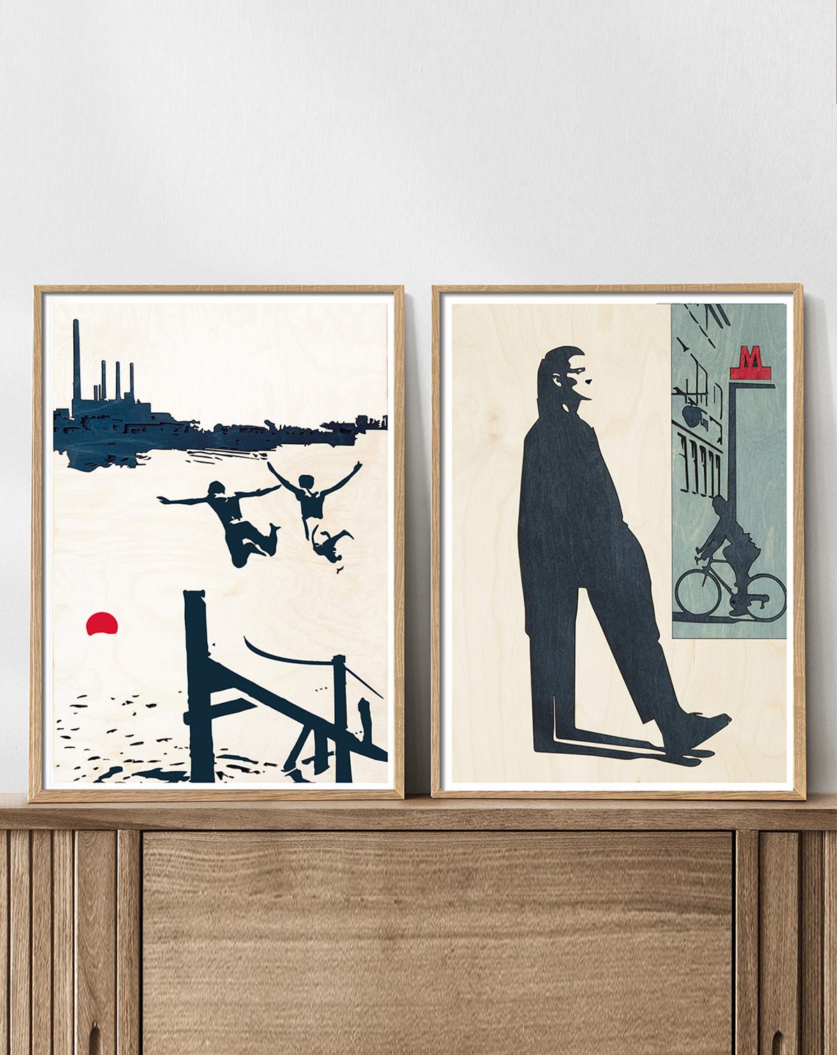 ART WALL with architecture posters and oak frames